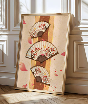 Elegant Japanese Fans with Cherry Blossom Design on Textured Background - Mi tienda