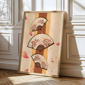 Elegant Japanese Fans with Cherry Blossom Design on Textured Background - Mi tienda