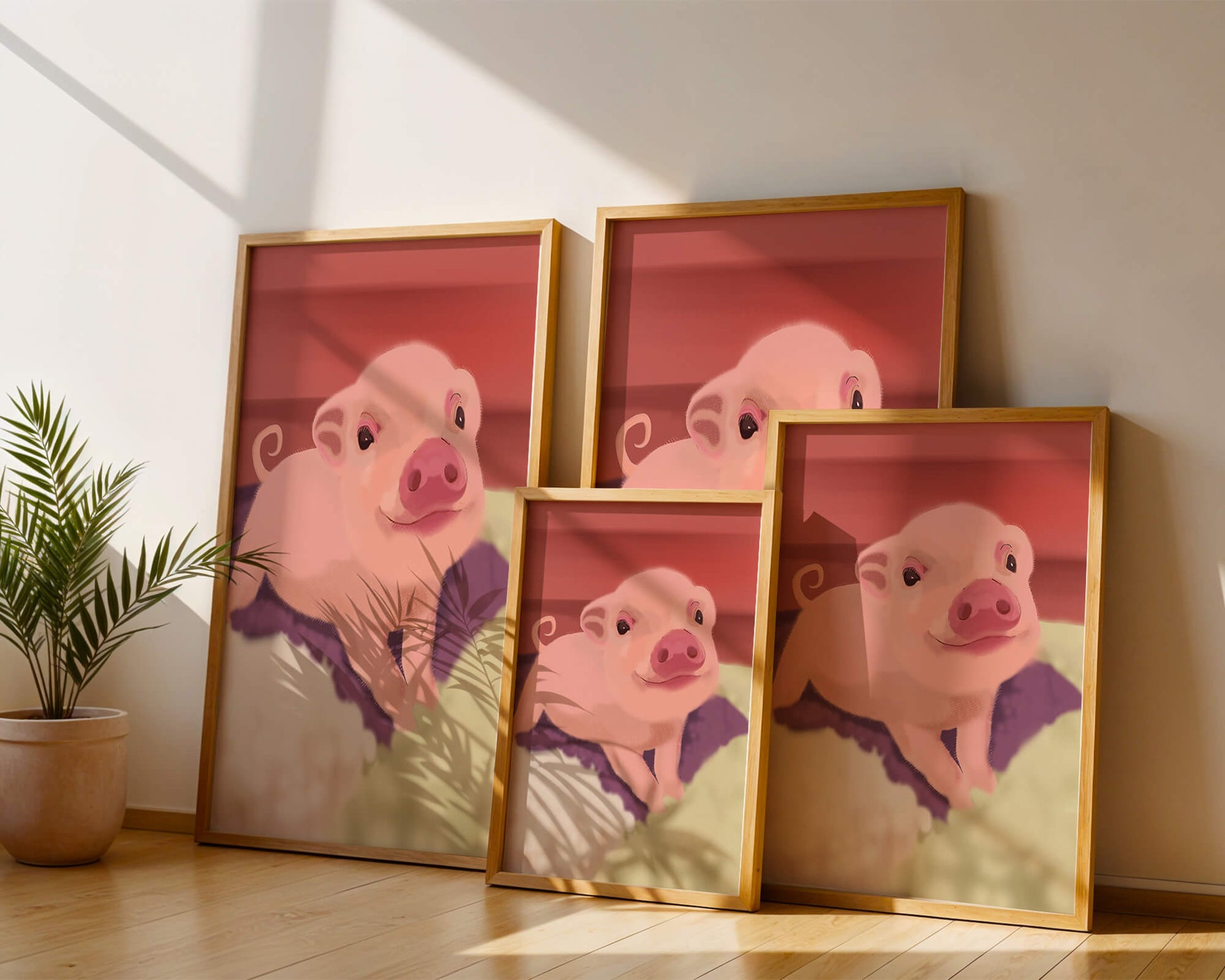 Una encantadora ilustración de un lindo cerdito con un fondo cálido.