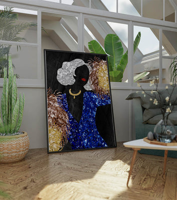 Abstract art with colorful foil textures and silhouette
