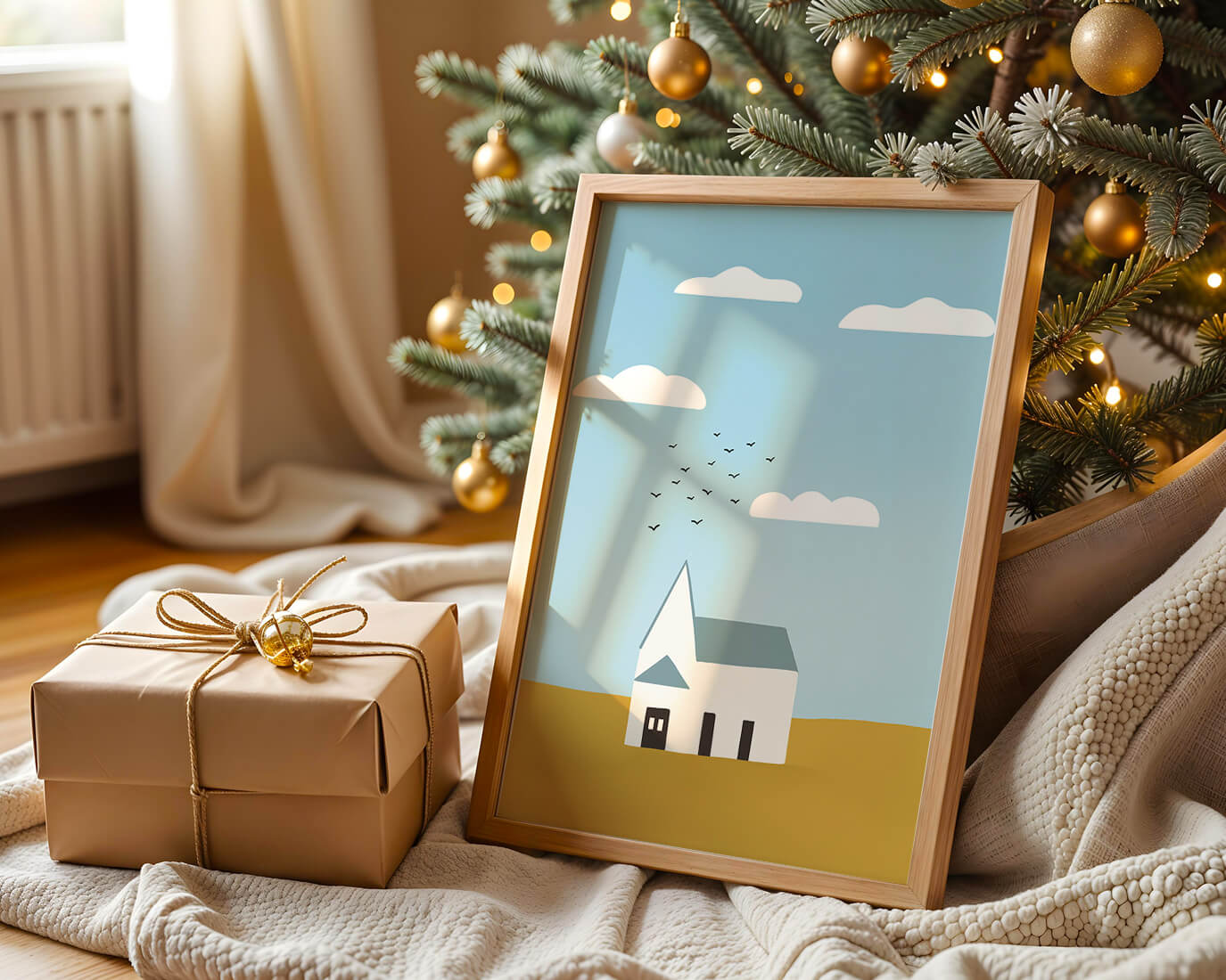 Minimalist Landscape with a White House and Sky