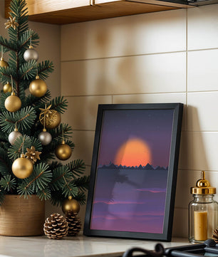 Sunset Over Mountains with Starry Sky