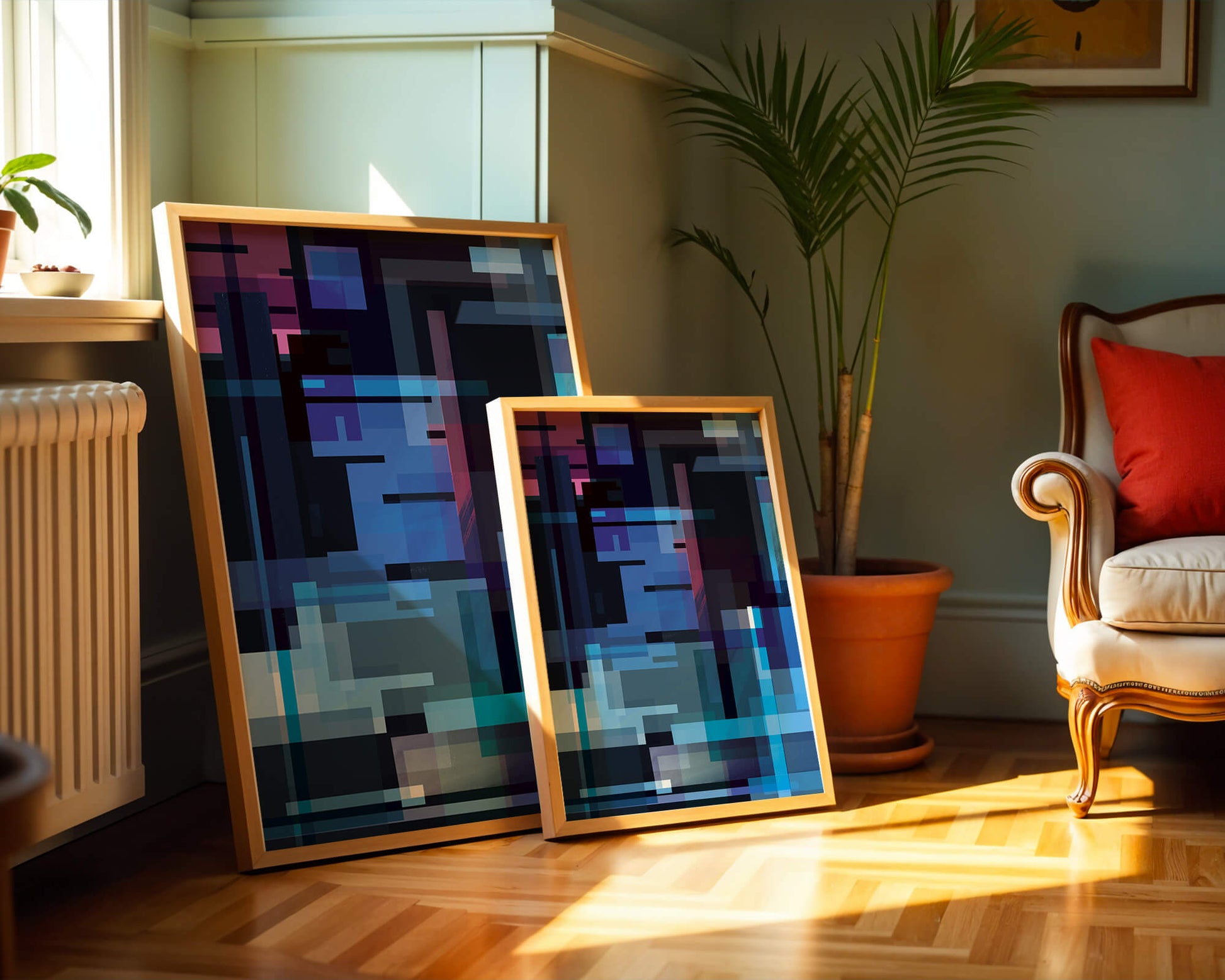 Abstract Geometric Digital Art with Blue and Purple Tones