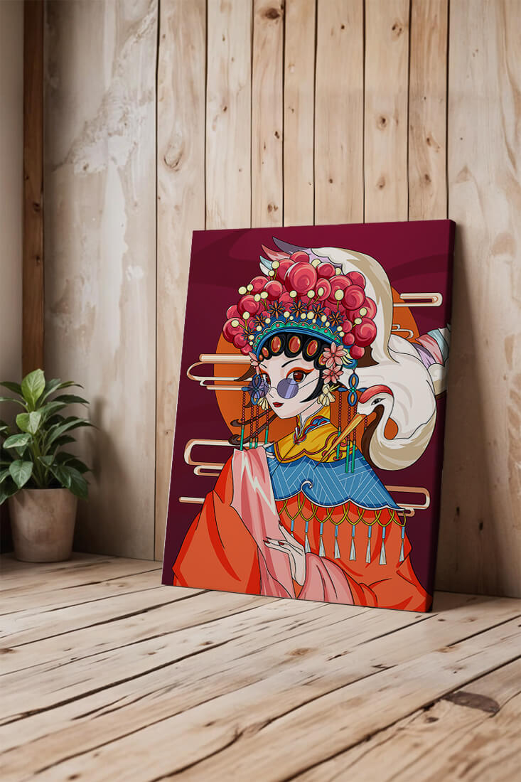 Elegant Chinese opera character illustration with vibrant colors