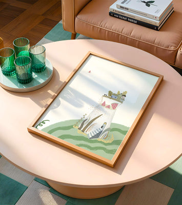 Whimsical Landscape with Fantasy Village and Watermelon Elements