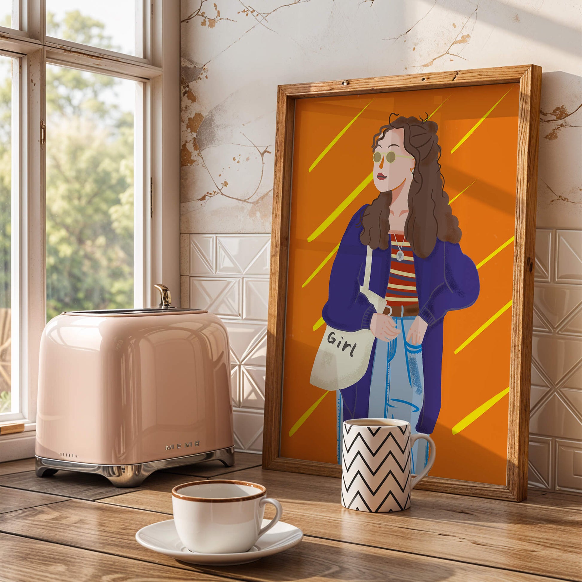 Trendy girl with sunglasses and casual outfit illustration