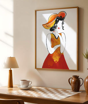 Elegante Frau in einem lebendigen Hut und Kleid Illustration