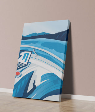 Modern Laptop and Scenic Lake View Illustration