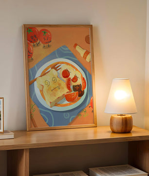 Whimsical Breakfast with Animated Tomatoes and Toast on a Bright Plate
