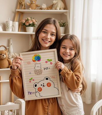 Adorable bears with colorful balloons and cherries on striped background