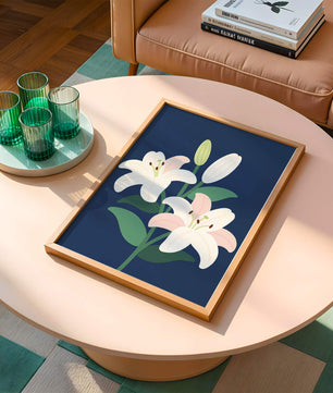 Elegante Lilien auf dunklem Blau