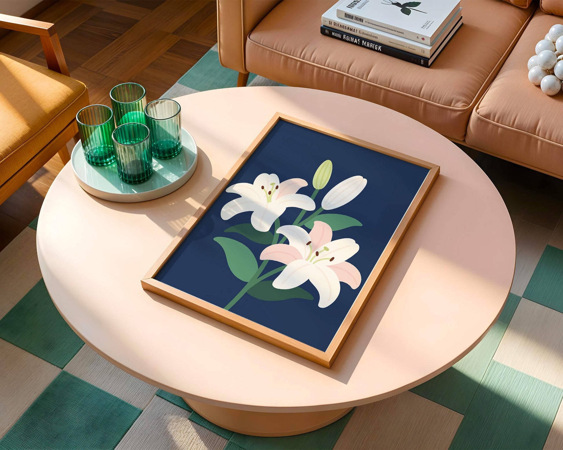 Lirios elegantes sobre un fondo azul oscuro