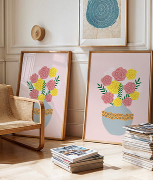Colorful flower bouquet in a decorative vase illustration