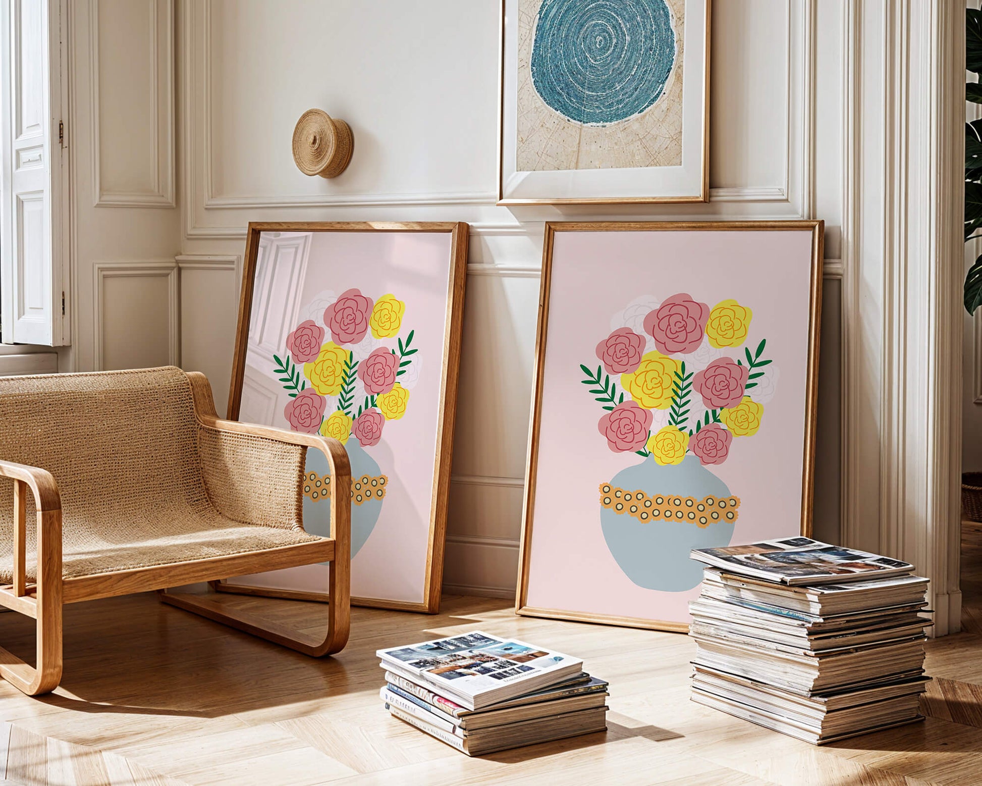 Colorful flower bouquet in a decorative vase illustration