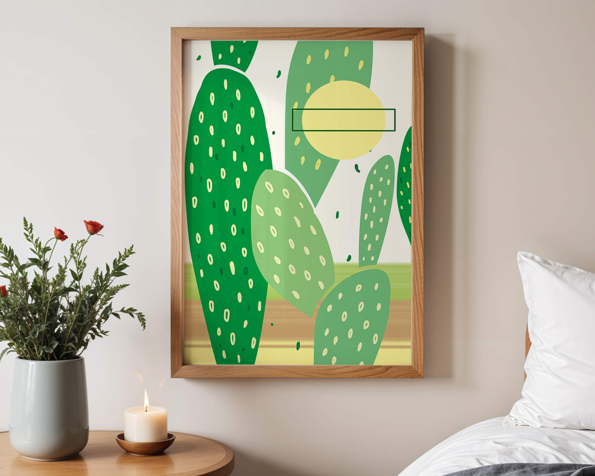 Abstract cactus art with green and yellow elements