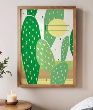 Art abstrait de cactus avec des éléments verts et jaunes