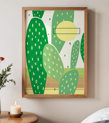 Abstract cactus art with green and yellow elements
