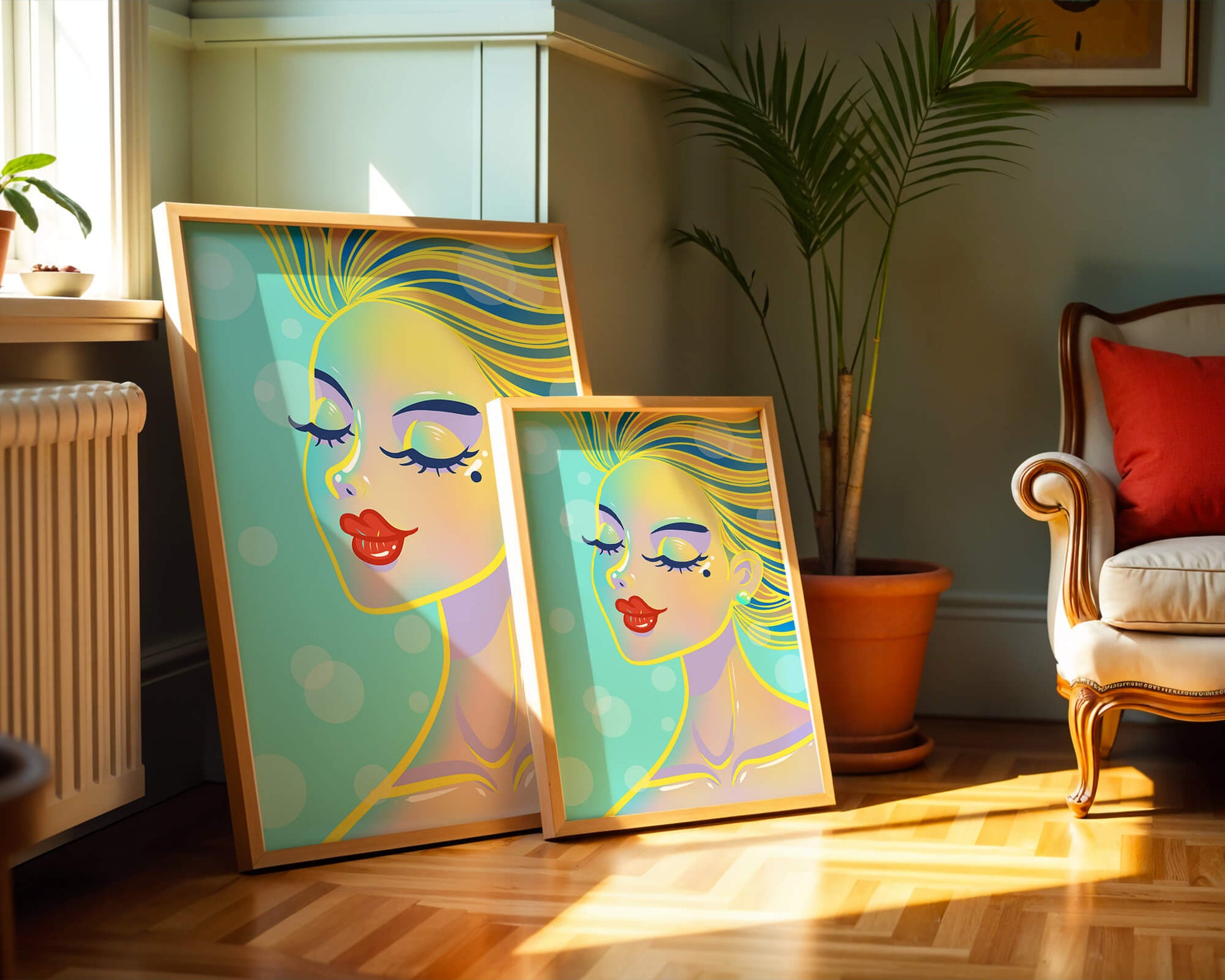 Colorful abstract portrait of a woman with closed eyes