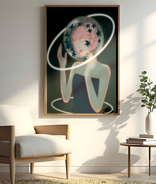 Portrait fantastique onirique avec une silhouette éthérée aux cheveux roses