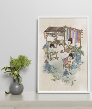 Charmante illustration des arts textiles traditionnels dans un cadre serein