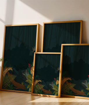 Illustrated Jungle Landscape with Lush Foliage