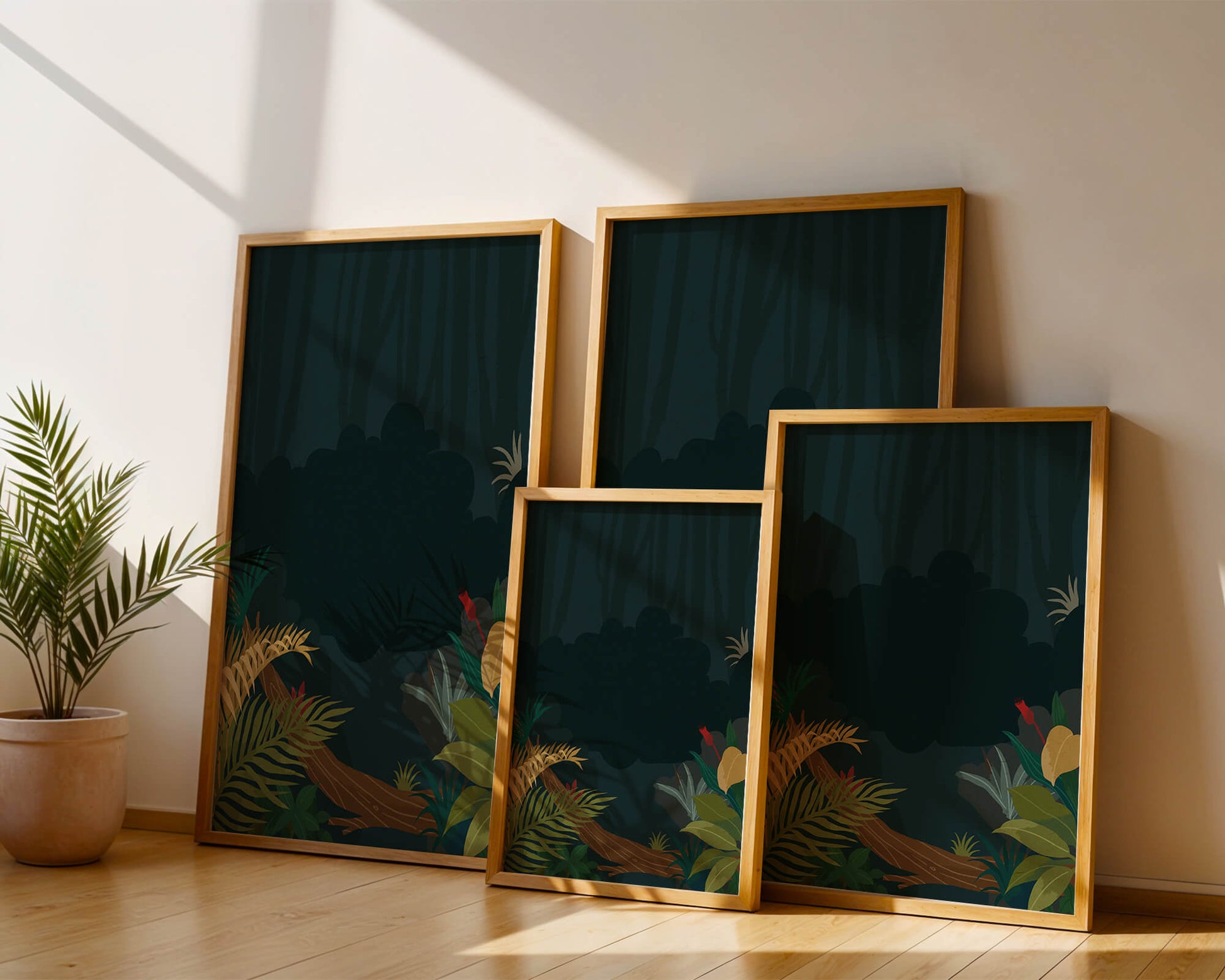 Illustrated Jungle Landscape with Lush Foliage