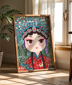 Cute Cartoon Character in Traditional Chinese Clothing with Intricate Headpiece