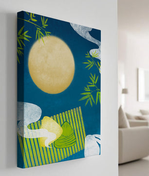 Moonlit night with bamboo and dumplings on a mat