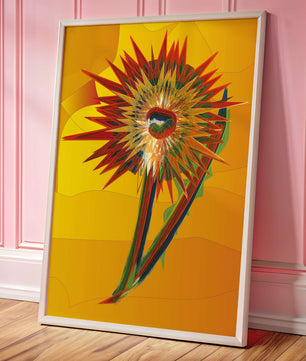Abstract vibrant sunflower art with dynamic geometric shapes