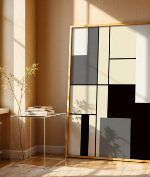 Abstraktes geometrisches Design mit gedämpften Farbtönen und kräftigen Linien