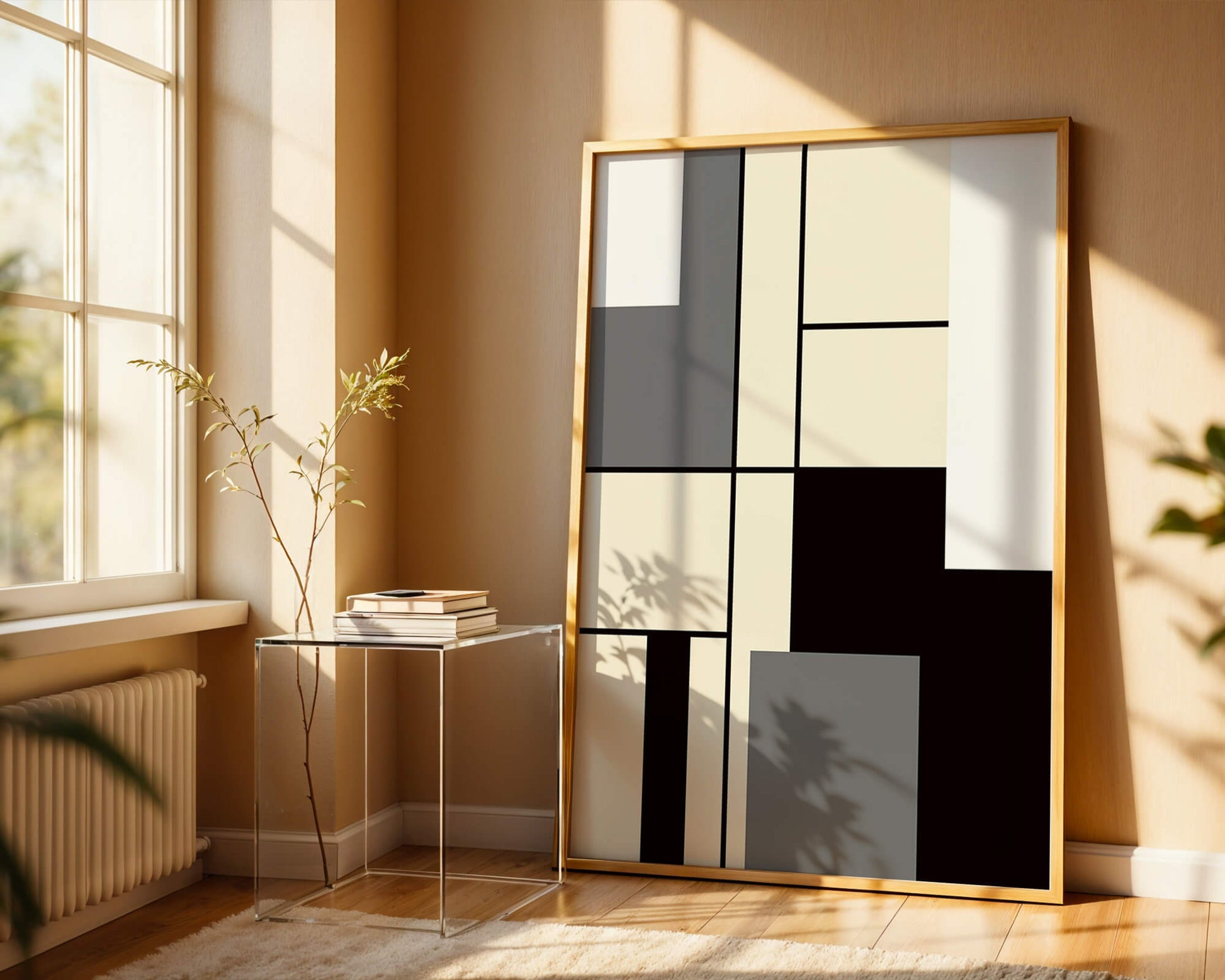 Abstract geometric design with muted shades and bold lines