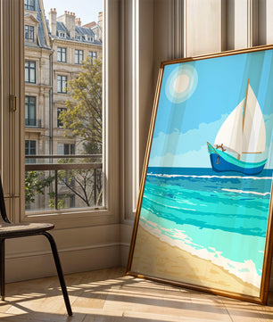 Ruhige Meereslandschaft mit Segelboot unter der Sonne