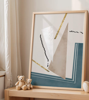 Abstract geometric artwork featuring gold elements