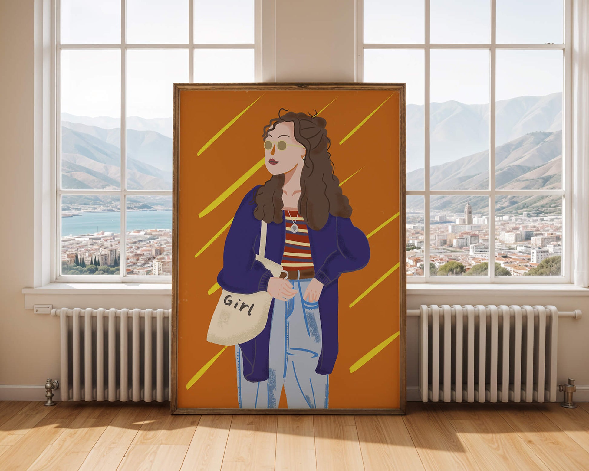 Trendy girl with sunglasses and casual outfit illustration