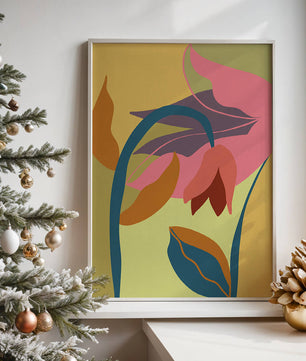 Abstract floral illustration with vibrant colors and organic shapes