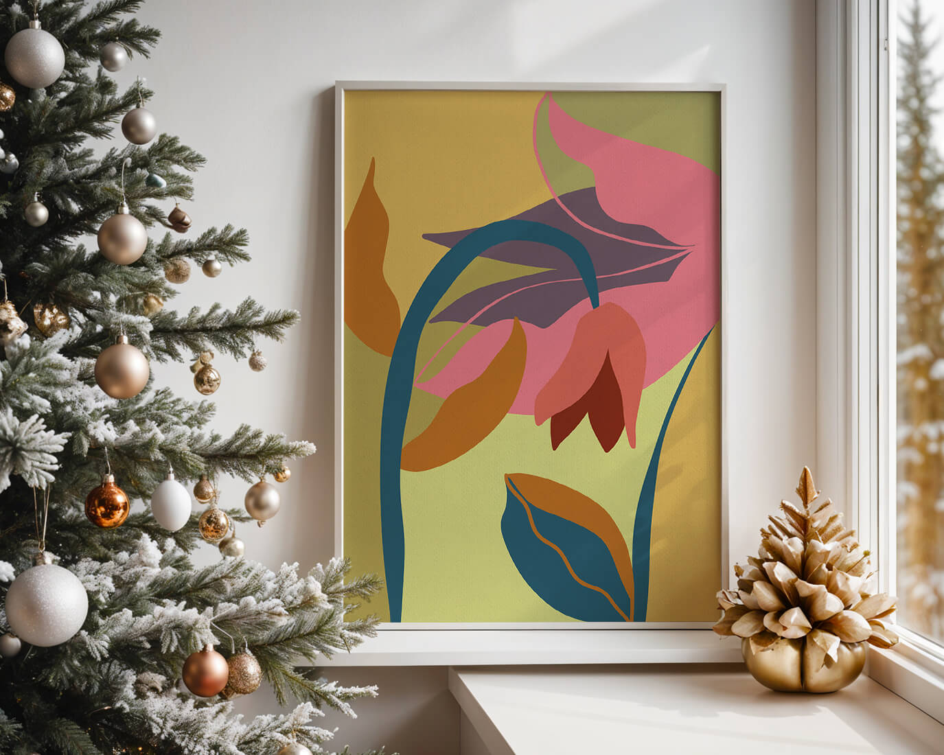 Abstract floral illustration with vibrant colors and organic shapes