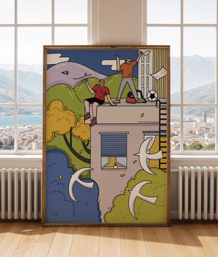 Youthful Adventure on Rooftop with Nature and Cityscape