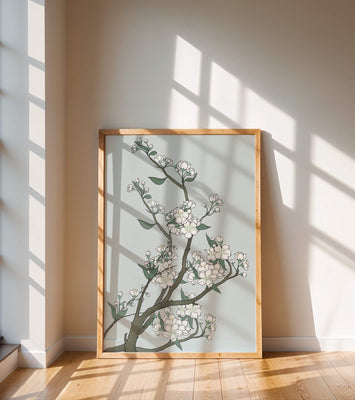 Delicate cherry blossoms on a soft blue background