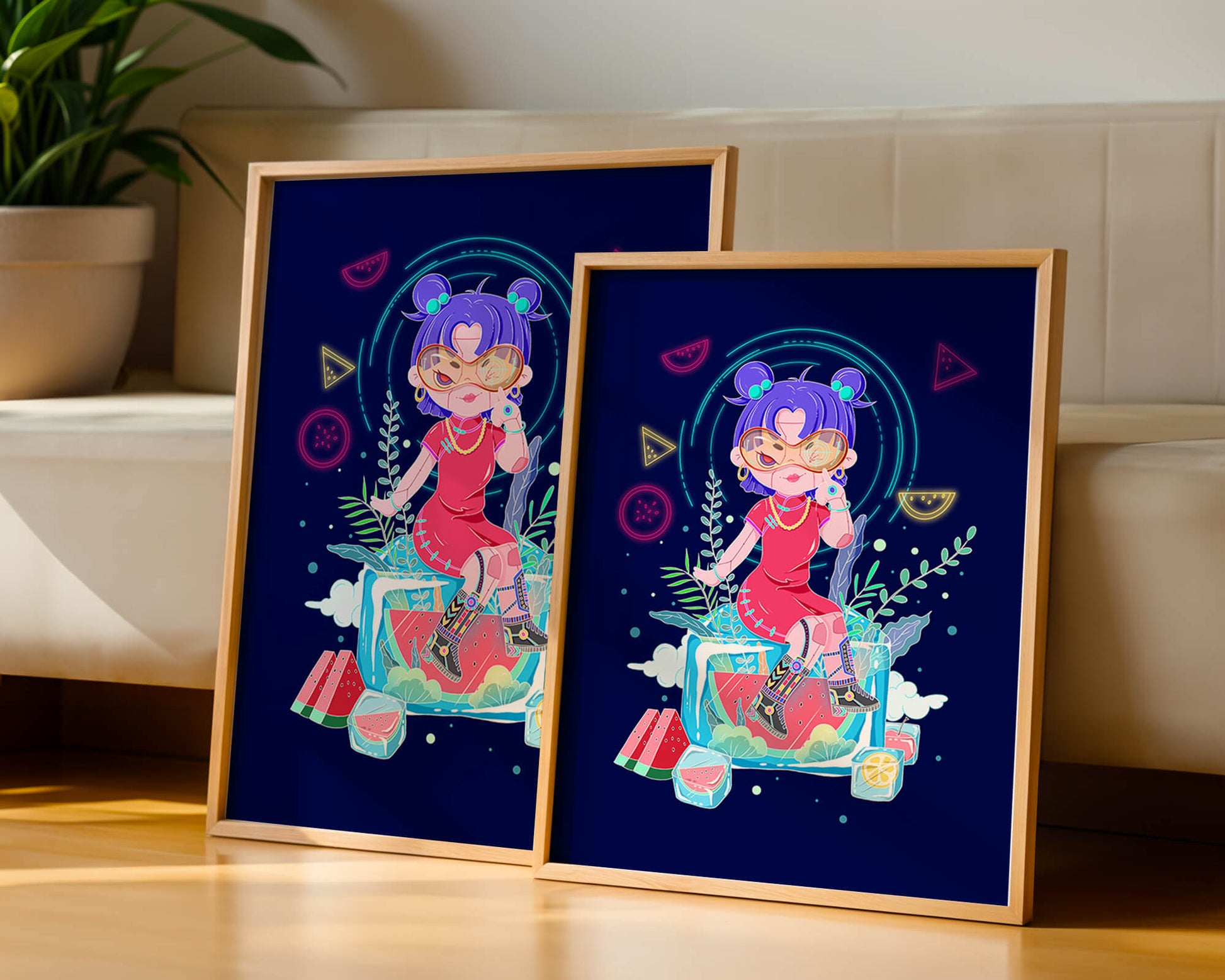 Personnage de dessin animé coloré avec des éléments futuristes