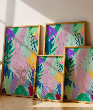 Abstract Botanic Composition with Vibrant Leaves and Shapes