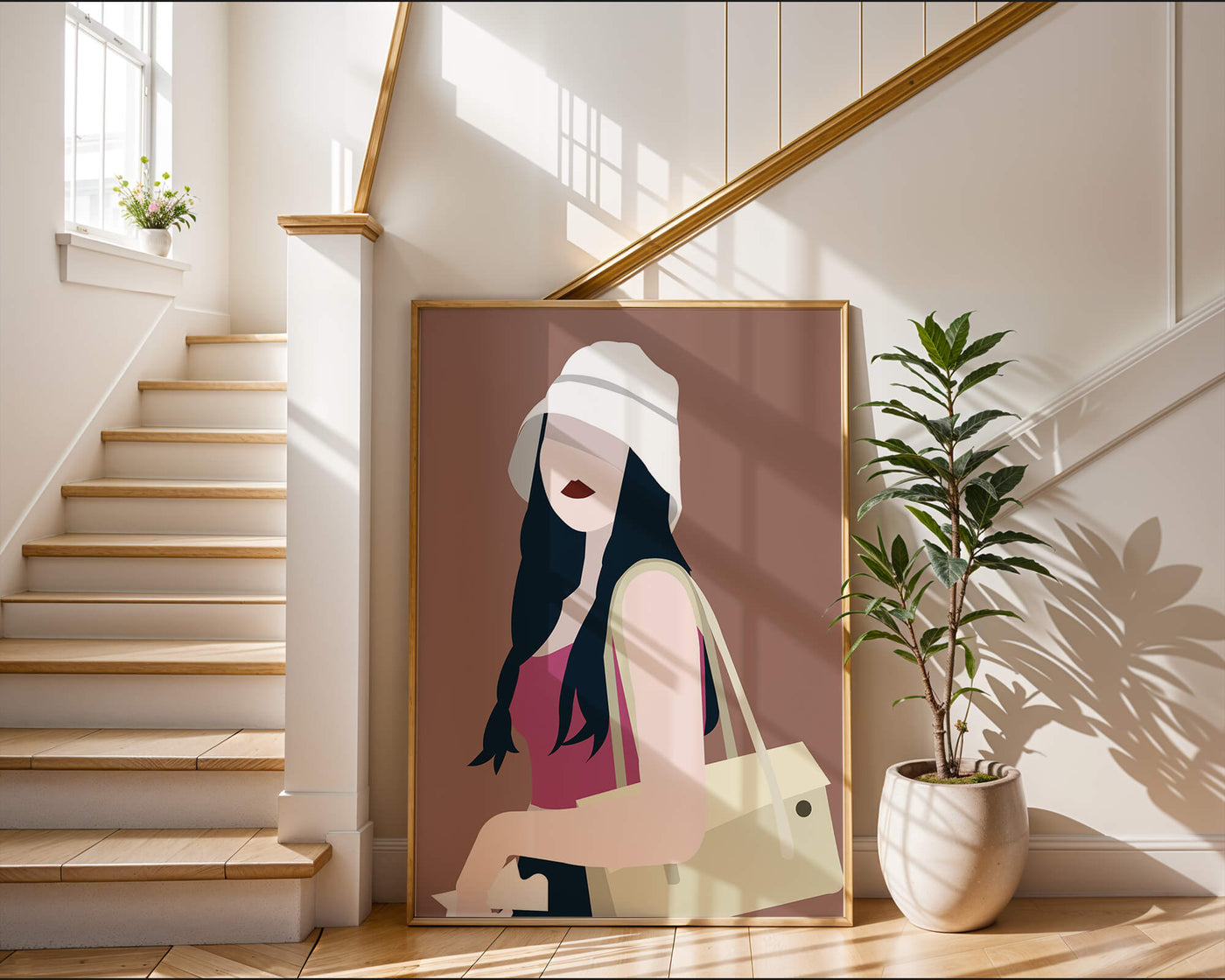 Stylish illustration of a woman in a bucket hat and casual outfit