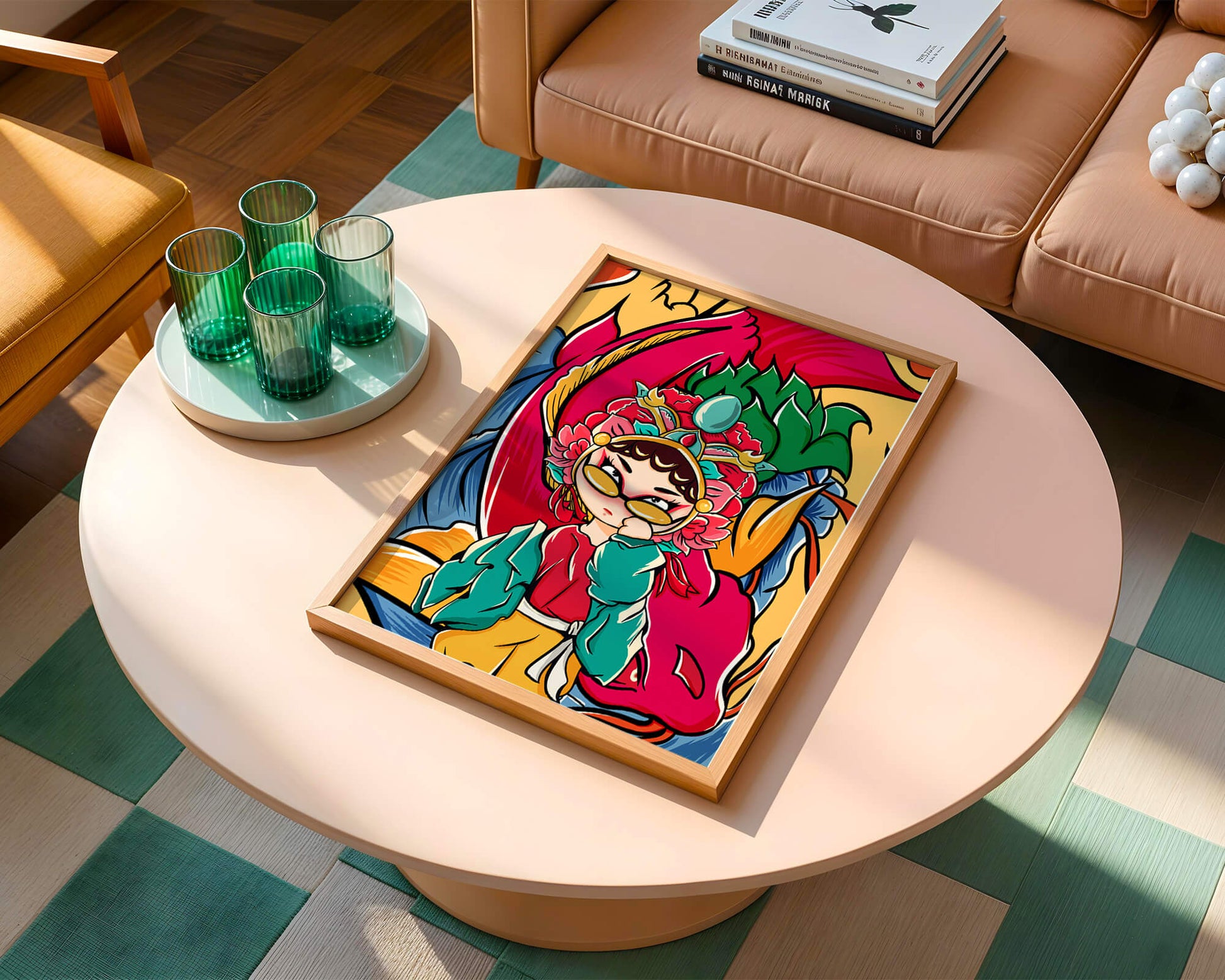 Vibrant illustration featuring a character in traditional costume with dragon elements