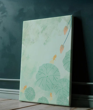 Serene Pond Scene with Goldfish and Lotus Leaves
