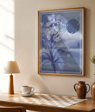 Delicate blue floral illustration with stylish geometric elements