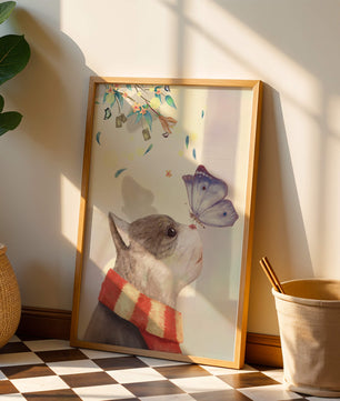 Cat Staring at Butterfly with Floral Elements - Mi tienda