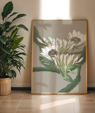 Beautiful botanical illustration of white blooming flowers with green leaves