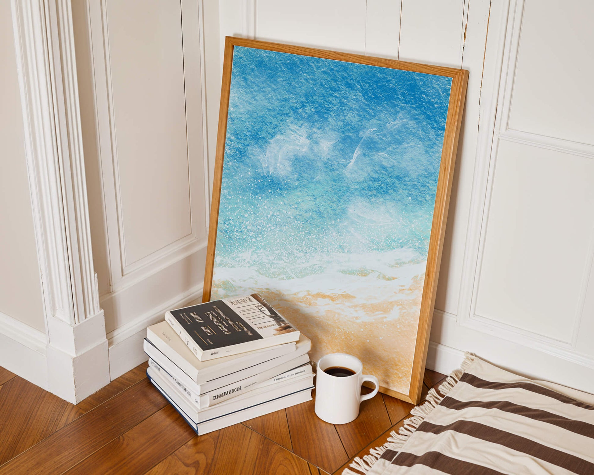 Abstract Ocean Waves with Blue and Sand Tones