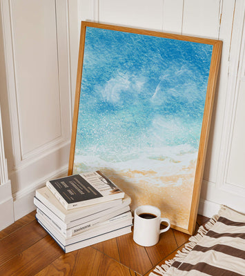 Abstract Ocean Waves with Blue and Sand Tones