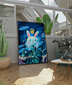 Cute rabbit in a dreamy moonlit forest