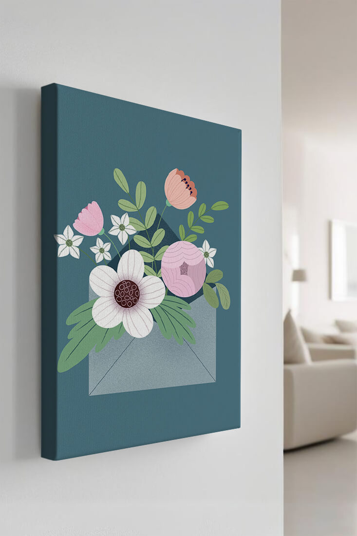 Floral bouquet in envelope with elegant botanical design